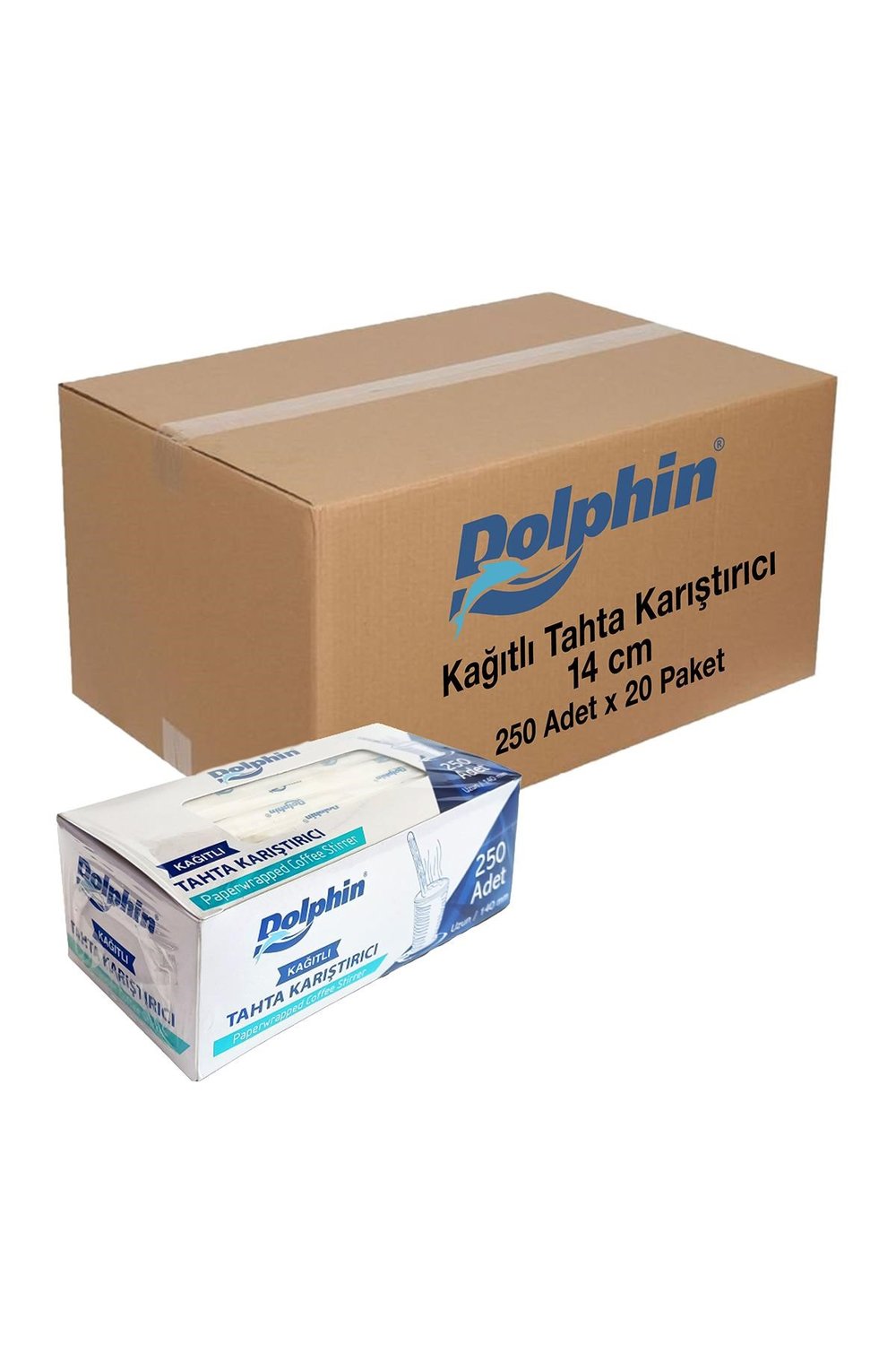 Dolphin Kağıtlı Tahta Karıştırıcı 14 cm 250 Adet x 20 Paket (Alt. )