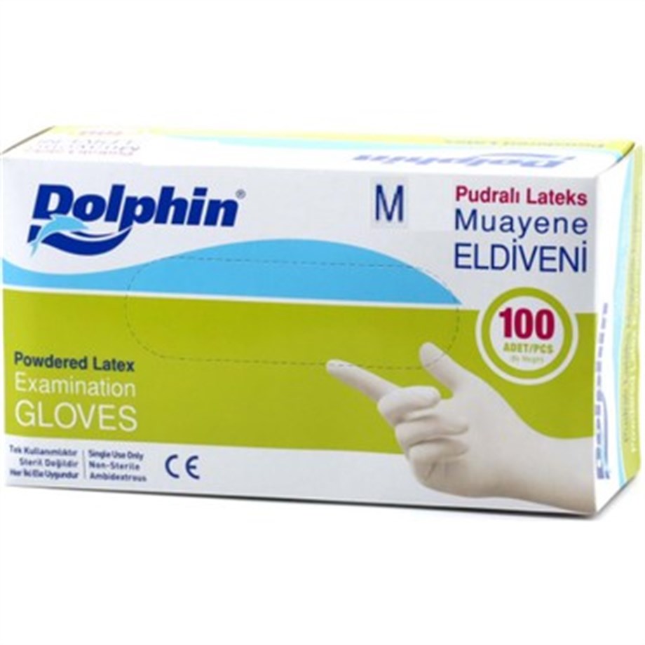 Dolphin Muayene Eldiveni Lateks Pudralı Medium 100'lü