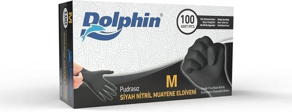 Dolphin Nitril Muayene Eldiveni Medium Siyah Pudrasız 100'lü