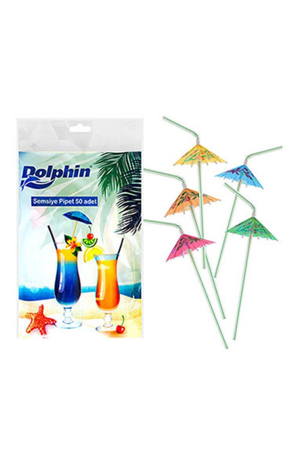 Dolphin Şemsiye Süslemeli Pipet 50'li (Akt. )
