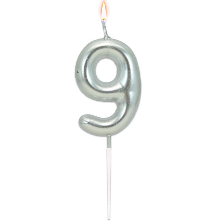 Gümüş Mum Rakamlı No:9