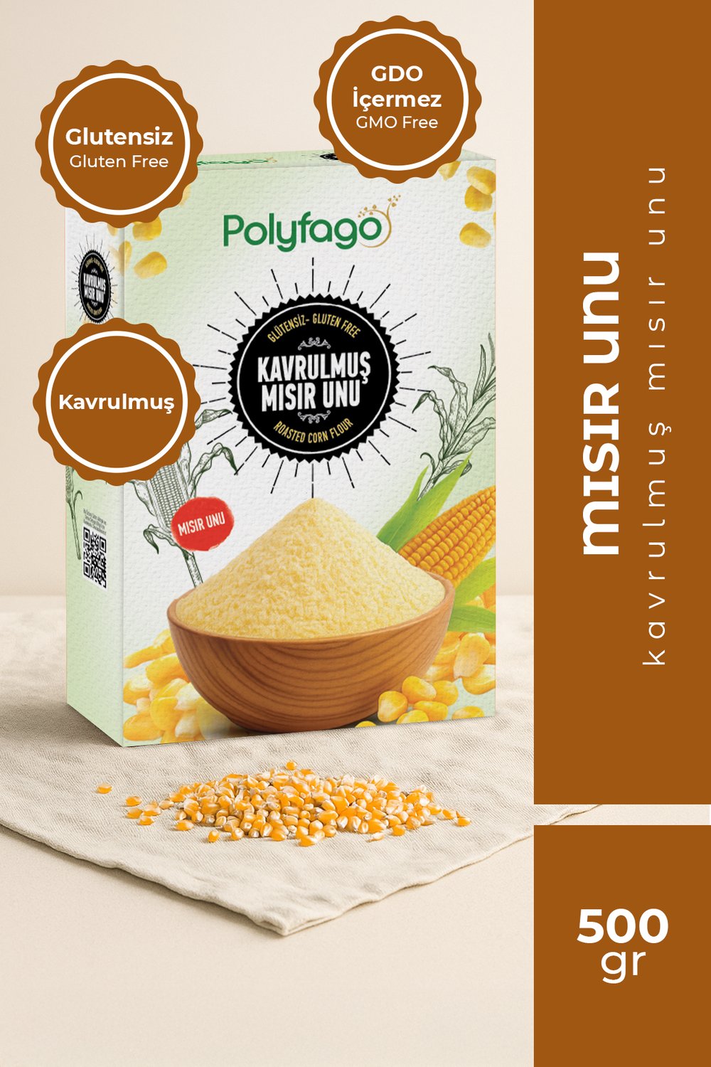Polyfago Glutensiz Kavrulmuş Mısır Unu 500 gr