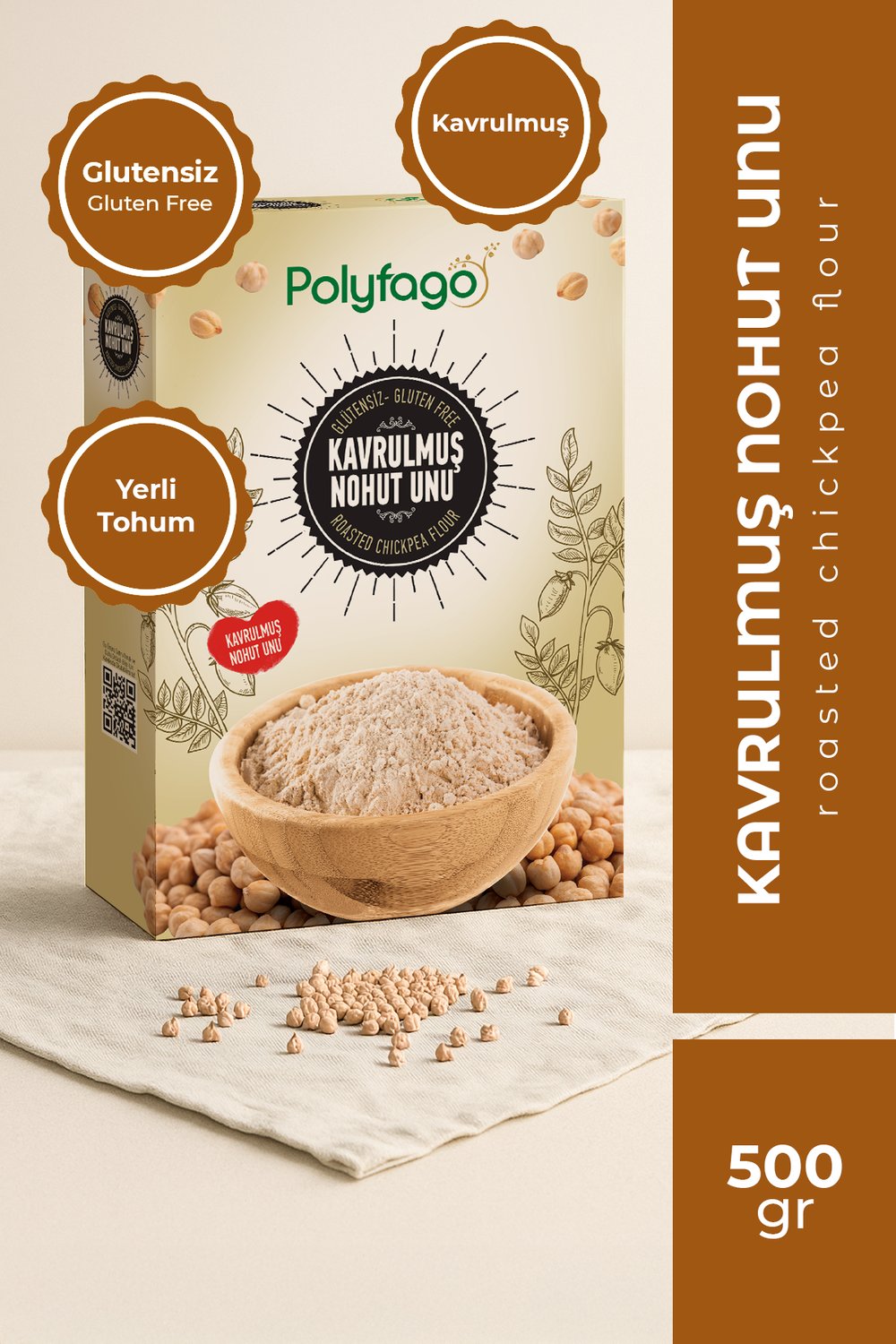 Polyfago Glutensiz Kavrulmuş Nohut Unu 500 gr