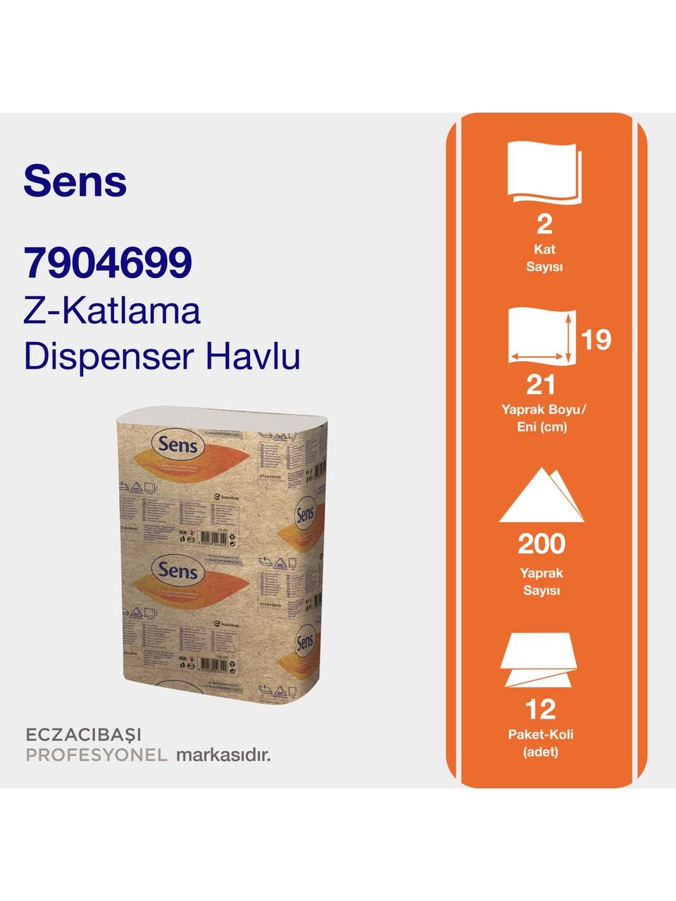 Sens Z Katlama Havlu 7904699 200'lü (19 cm x 21 cm) x 12 Adet