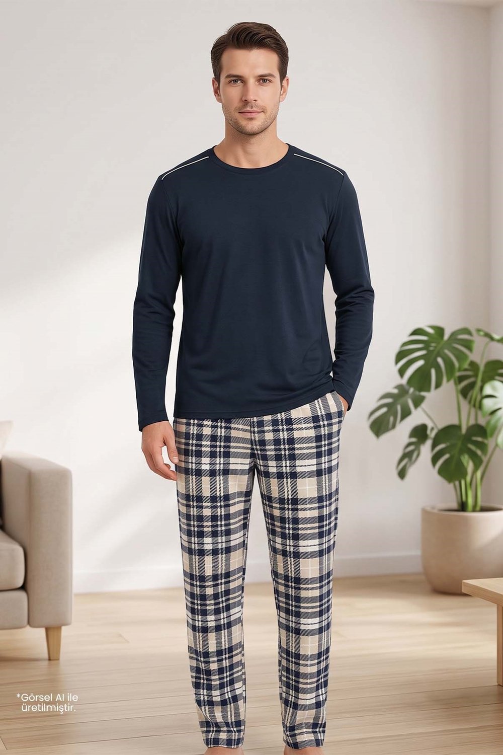 Erkek Lacivert Uzun Kollu Pijama Takımı