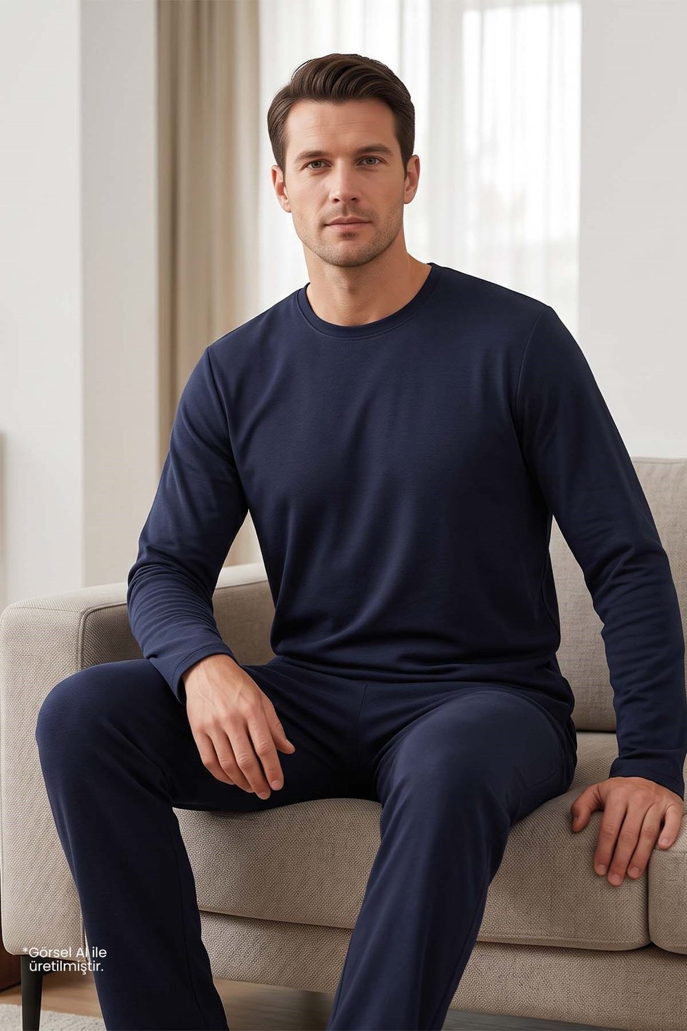 Erkek Lacivert Uzun Kollu Pijama Takımı
