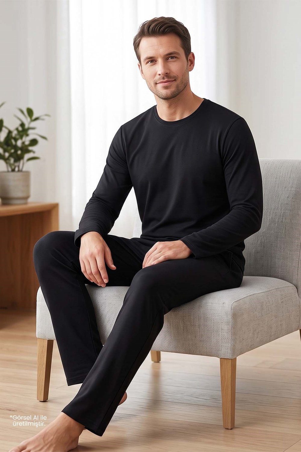 Erkek Siyah Uzun Kollu Pijama Takımı