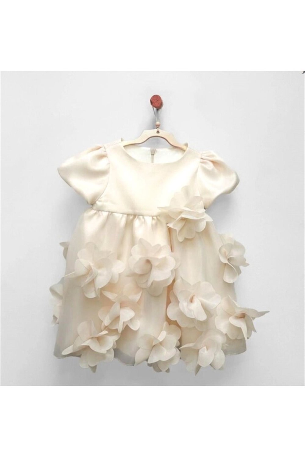 Andywawa Kız Bebek Baby Chic Fırfırlı Çiçek Baskılı Elbise Ekru AC26777
