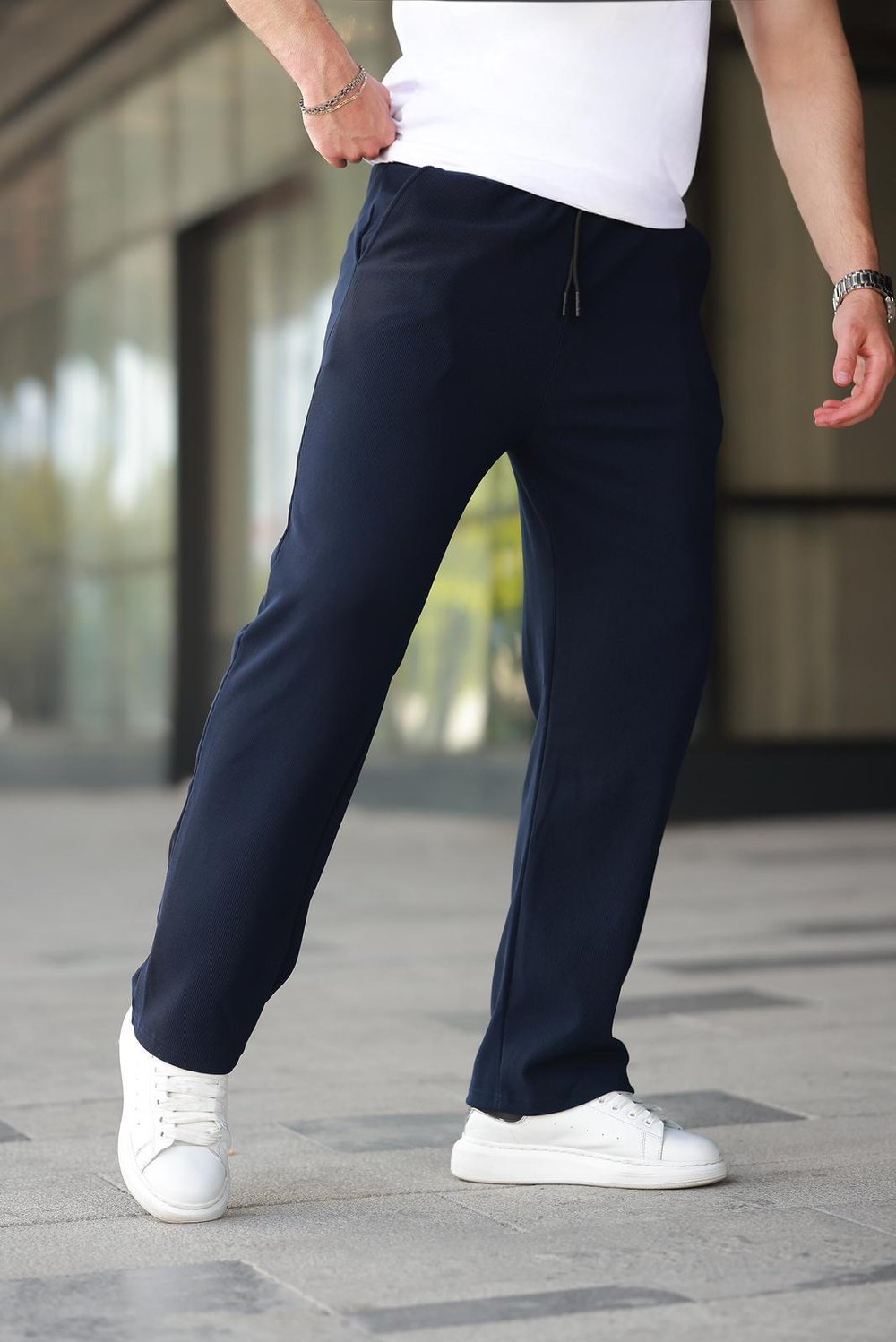Lacivert Beli Ayarlanabilir Cep Detaylı Bol Pantolon 6545