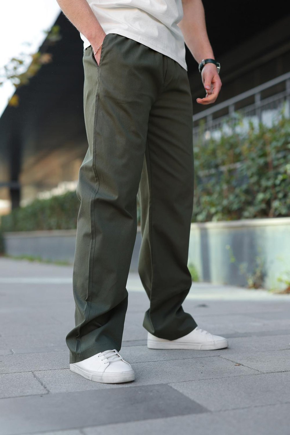 Haki Bol Paça Beli Bağlamalı Erkek Pantolon E7403