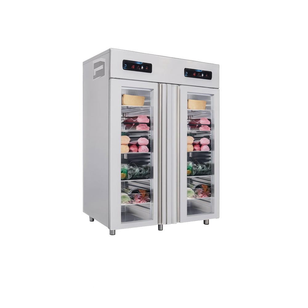 Frenox 140x81x215 cm.1400 lt. 2 Cam Kapılı Kombinasyon Soğutmalı Buzdolabı,Derin Dondurucu VNL18-G-R290