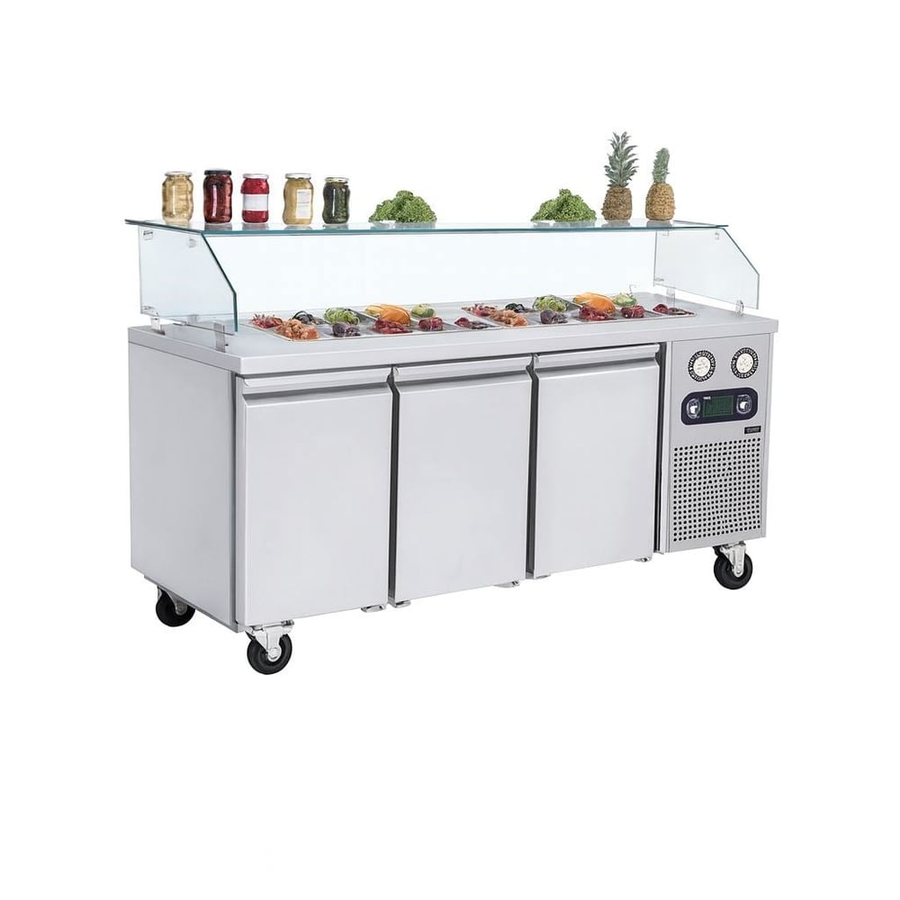 Frenox 186,5x70x130 cm. 8 Adet GN-1/6x100 Küvet Kapasiteli,Camlı Soğuk Servis Üniteli Yatay Tip Buzdolabı KCN3-R290