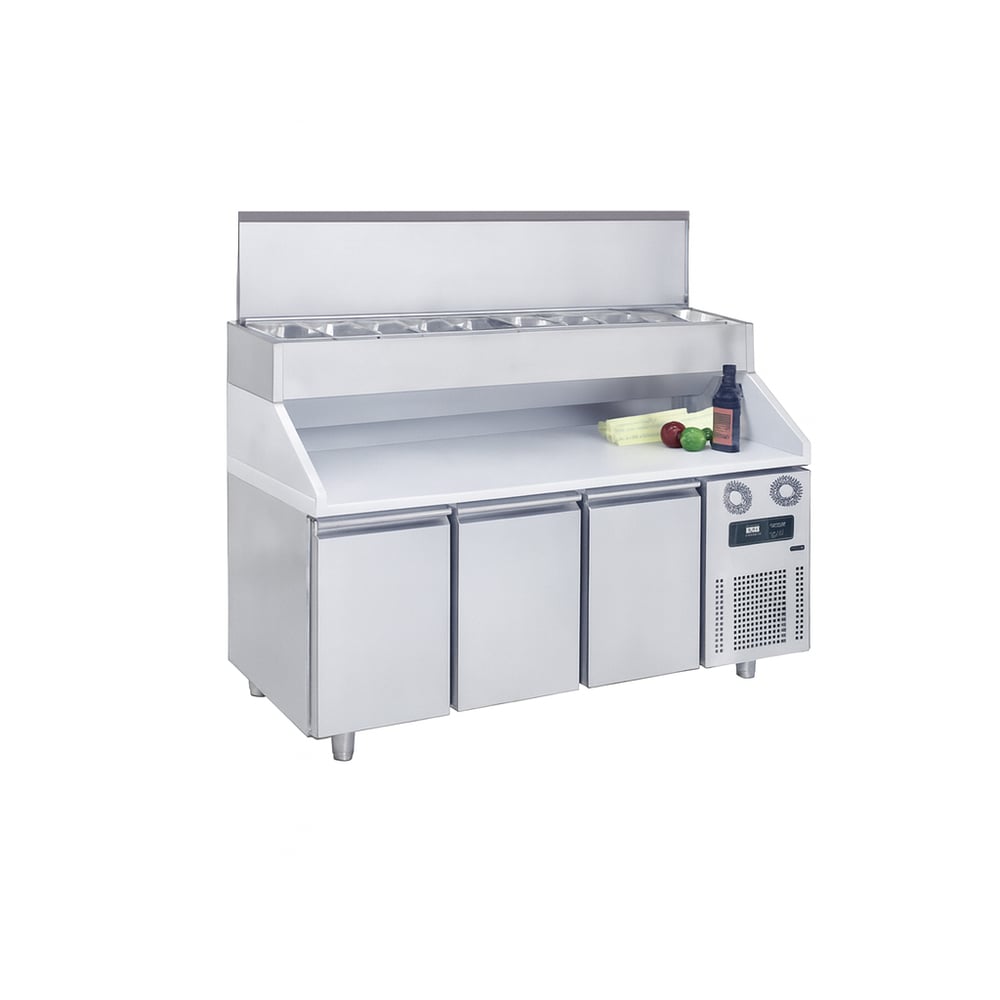 Frenox  186,5x70x134 cm.10 Adet 1/3 x150 GN Küvet Kapasiteli,Mermer Taplalı, Yükseltilmiş Make-Up,Pizza Hazırlık Dolabı CGN3-YM-MR-R290