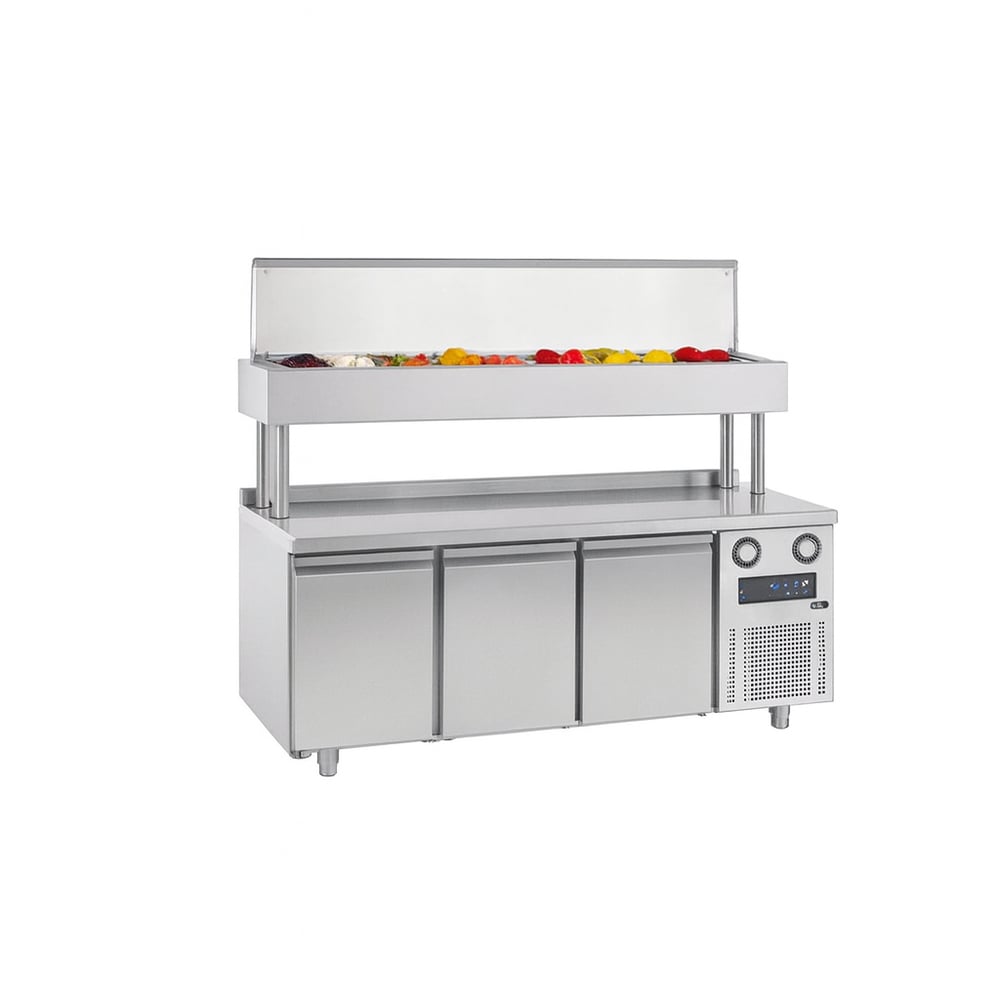 Frenox 186,5x70x142 cm.10 Adet 1/3 x150 GN Küvet Kapasiteli Yükseltilmiş Make-Up,Pizza Hazırlık Dolabı CGN3-YM-R290