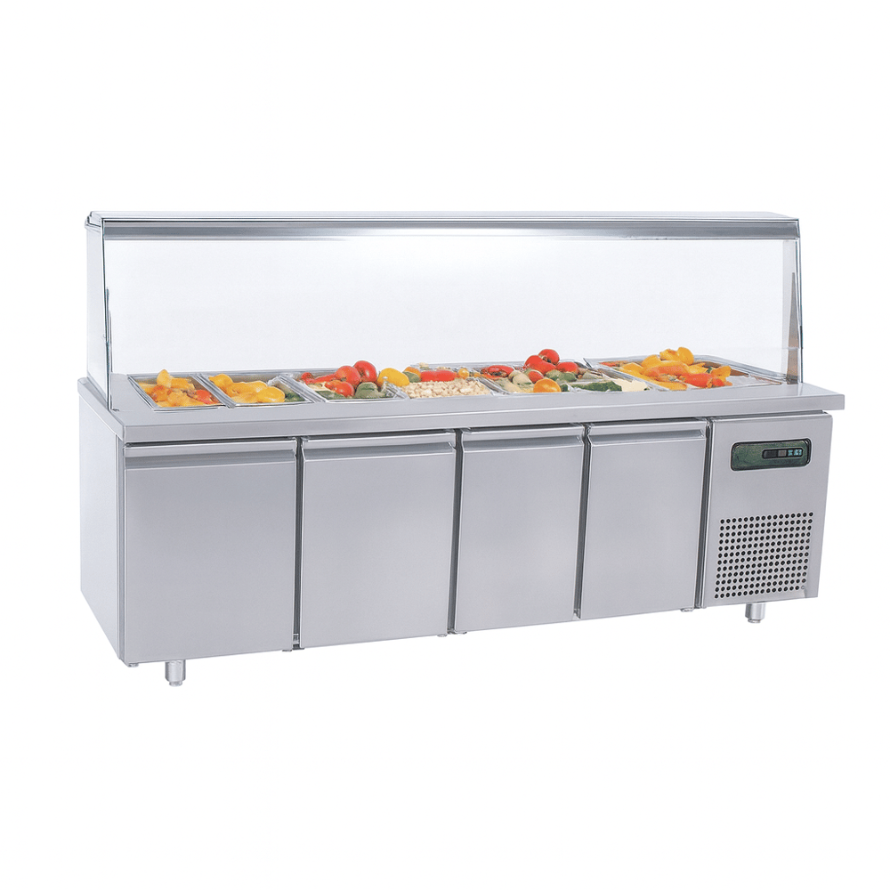 Frenox 233x70x85 cm.6 Adet GN-1/1x150 Küvet Kapasiteli,Camlı Soğuk Servis Üniteli Yatay Tip Buzdolabı BGN4-SGC-R290