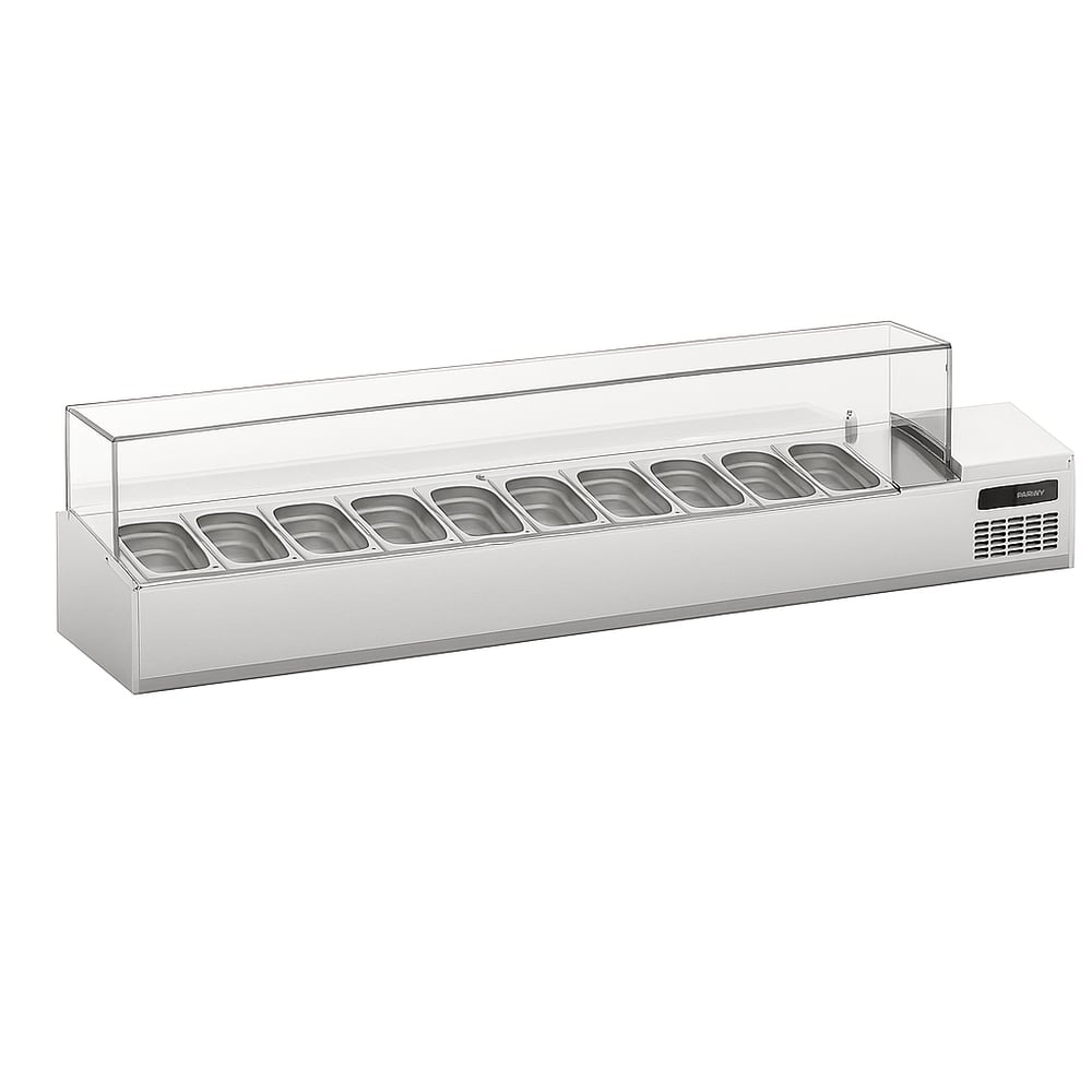Ndustrio Cam Kapak,10 Adet 1/3 GN Küvetli Set Üstü Teşhir Ünitesi  TTR-200 1/3 GC