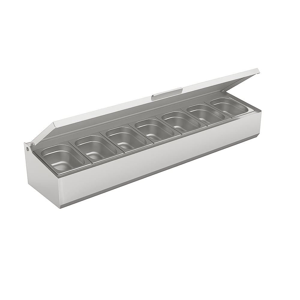 Ndustrio Paslanmaz Kapak 7 Adet 1/3 GN Küvetli Set Üstü Teşhir Ünitesi  TTR-150 1/3 SC