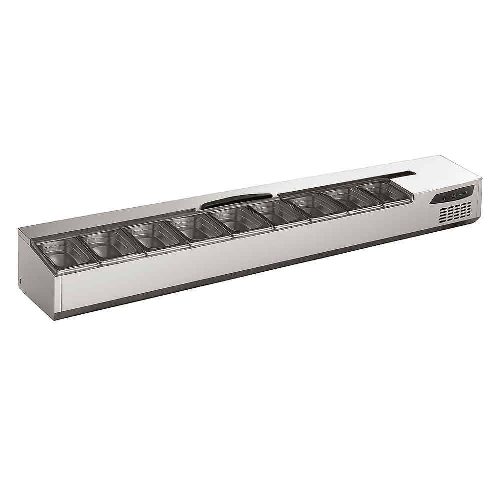 Ndustrio Paslanmaz Kapak,10 adet 1/4 GN Küvetli Set Üstü Teşhir Ünitesi TTR-200 SC