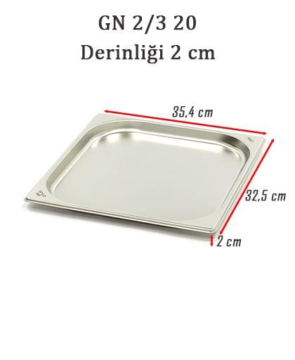 Net Çelik GN 2/3 - 2 cm Gastronom Küvet (35.4 x 32.5cm) 1.5 lt 
