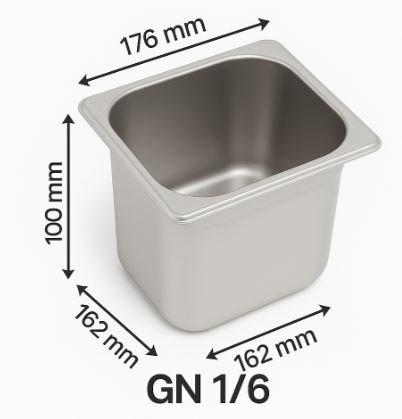 Üret Çelik 1/6 - 100 mm Gastronom Küvet (17.6 x 16.2 x 10 cm) 1.6 lt 