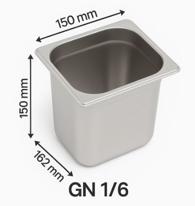 Üret Çelik 1/6 - 150 mm Gastronom Küvet (17.6 x 16.2 x 15 cm) 2.4 lt 