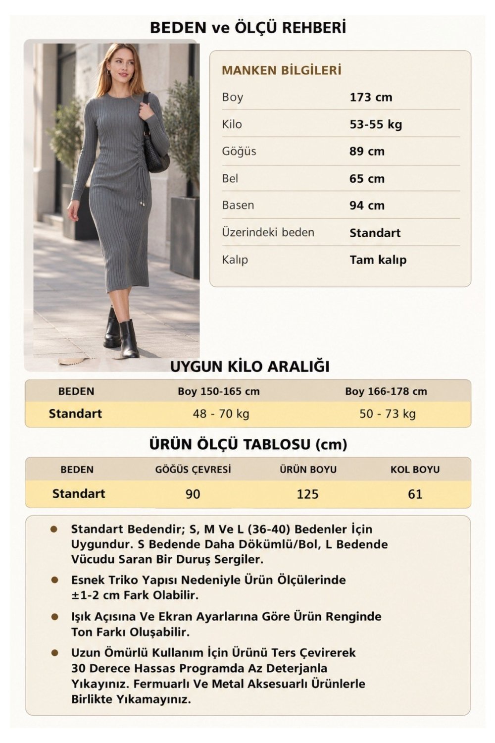 Kadın Büzgülü Fitilli Triko Elbise 29104 Füme