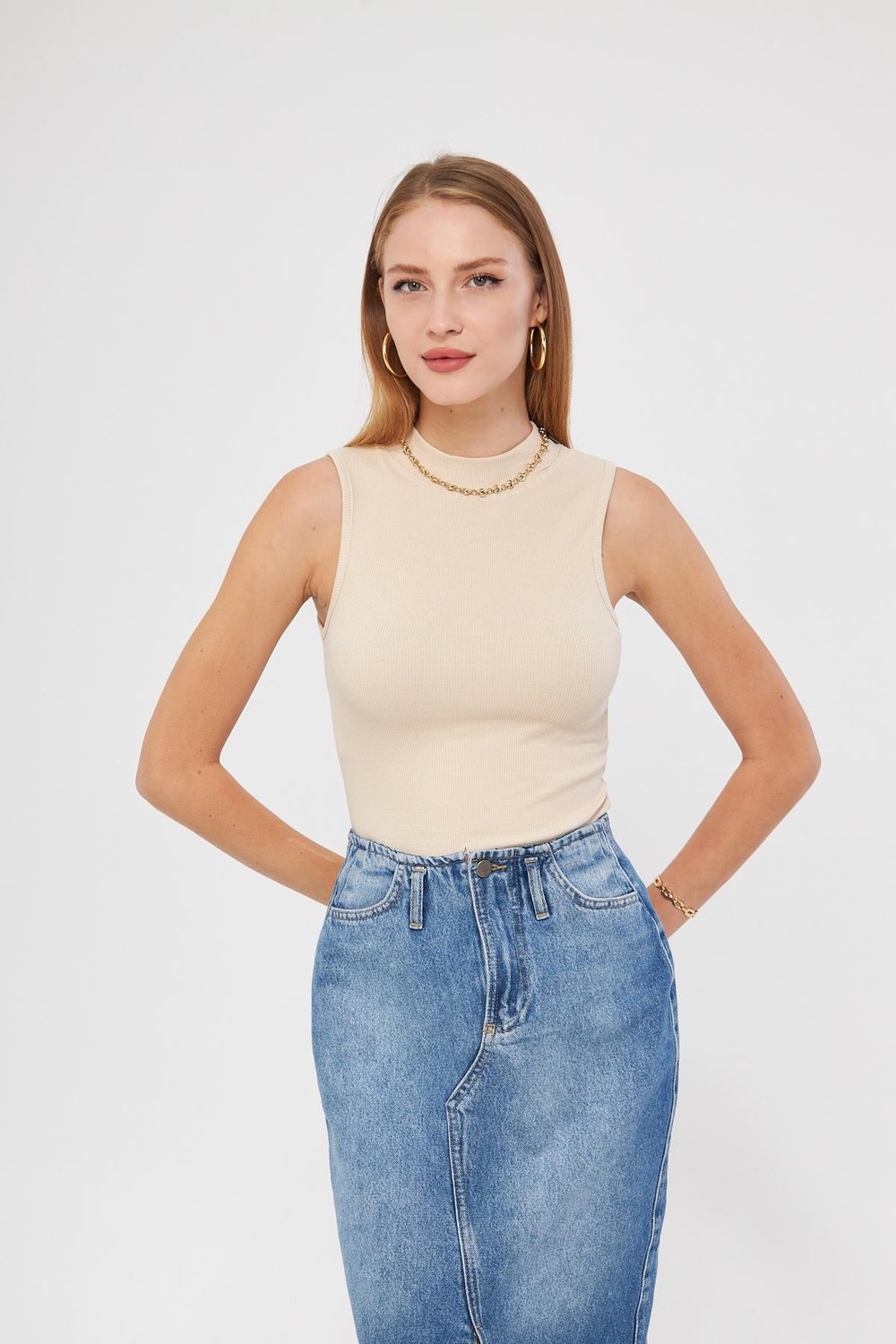 Kadın Sıfır Kol Fitilli Badi Coton Body 6027