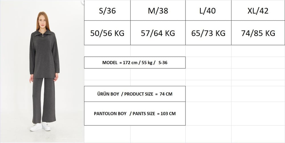 Oversize Fermuarlı Triko Alt Üst Takım 1805 Yeşil