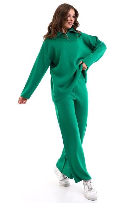 Oversize Fermuarlı Triko Alt Üst Takım 1805 Yeşil