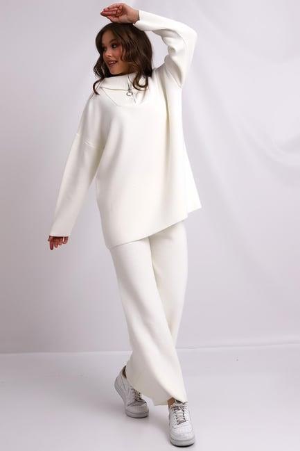 Oversize Fermuarlı Triko Alt Üst Takım 1805 Ekru