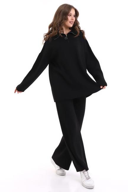 Oversize Fermuarlı Triko Alt Üst Takım 1805 Siyah