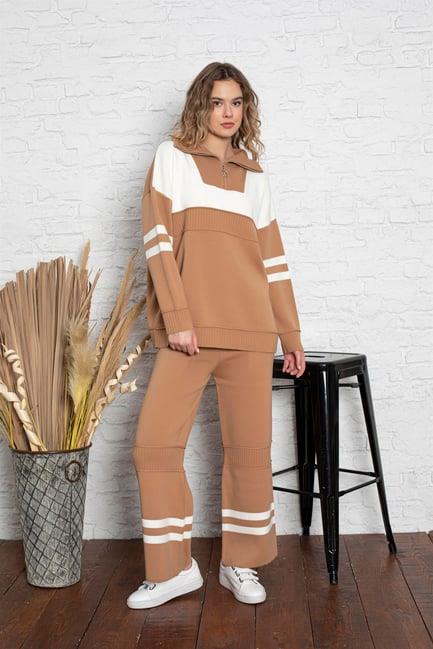 Oversize Triko Alt Üst Eşofman Takımı 1230 Camel