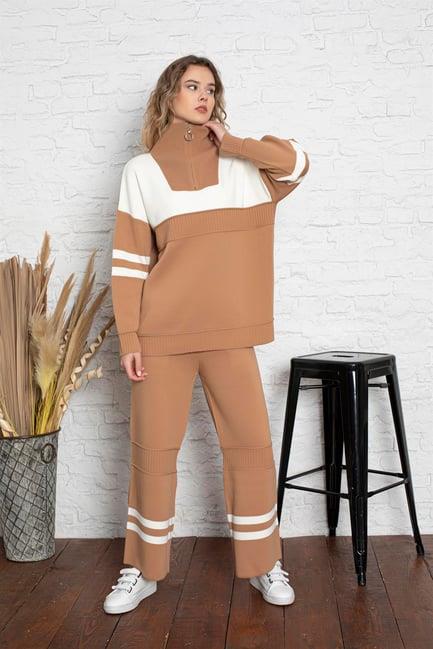 Oversize Triko Alt Üst Eşofman Takımı 1230 Camel