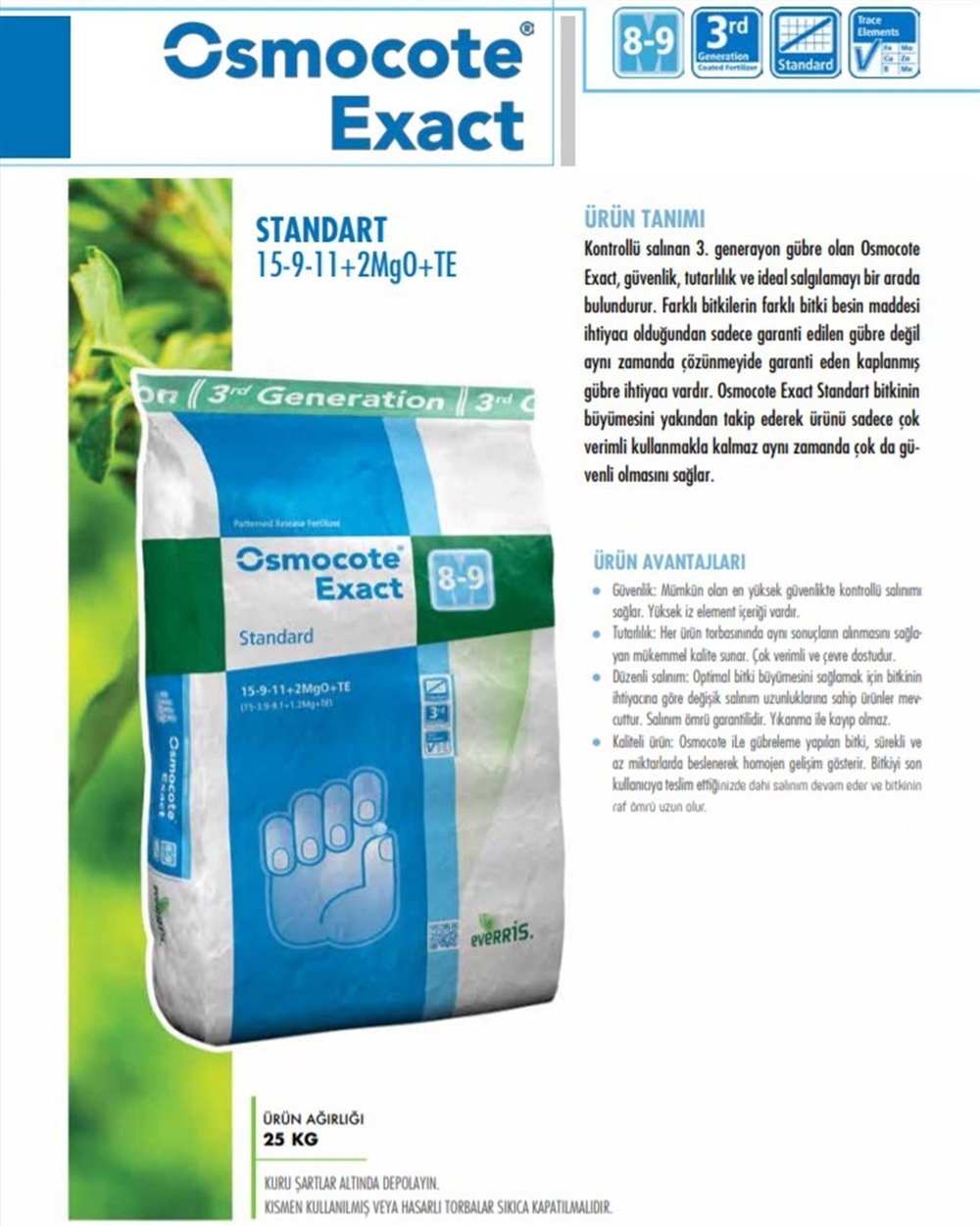 Osmocote Exact 15-9-11 Bitki Gübresi 8-9 Aylık 25 kg