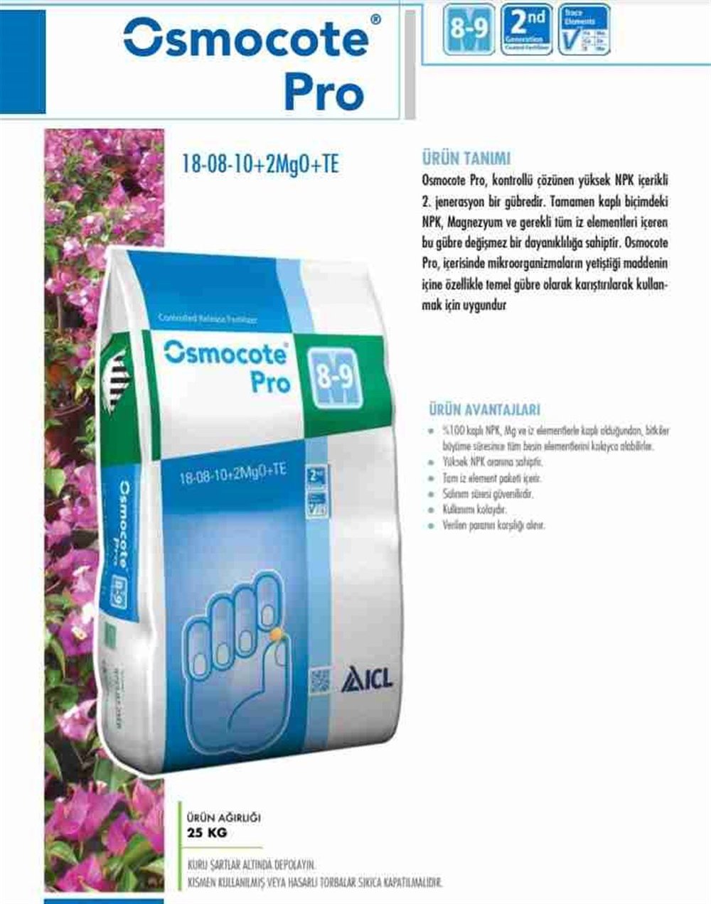 Osmocote Pro 18-8-10 Bitki Gübresi 8-9 Aylık 1 kg