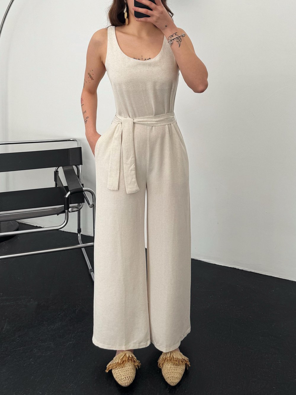 Argus Taş Kemer Detay Keten Tulum