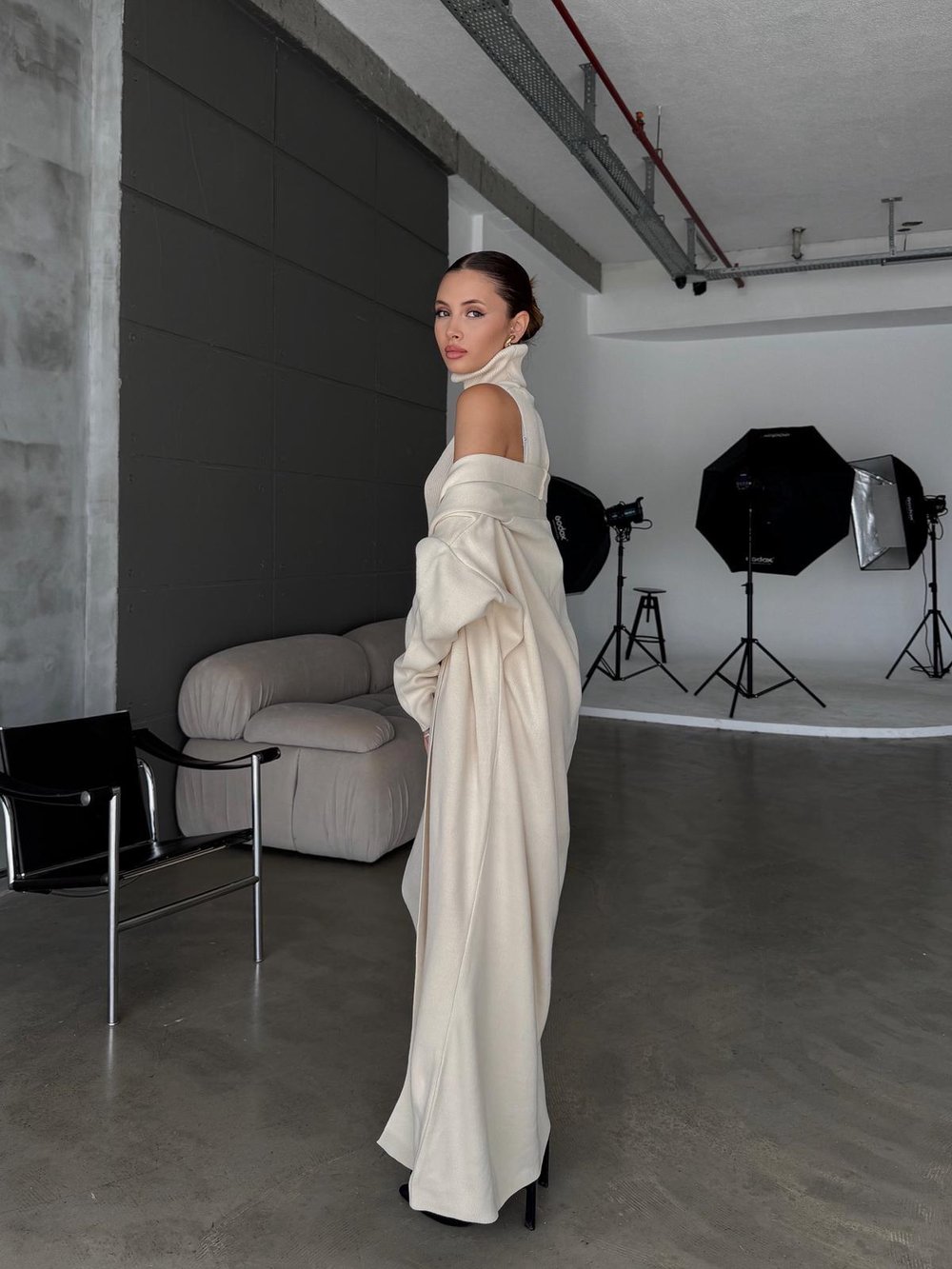 Blush Ekru Elbise Triko Hırka Takım