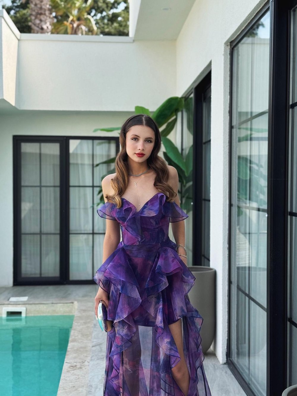 Cinderalla Straplez Fırfır Detay Şifon Tül Mor  Abiye  Elbise