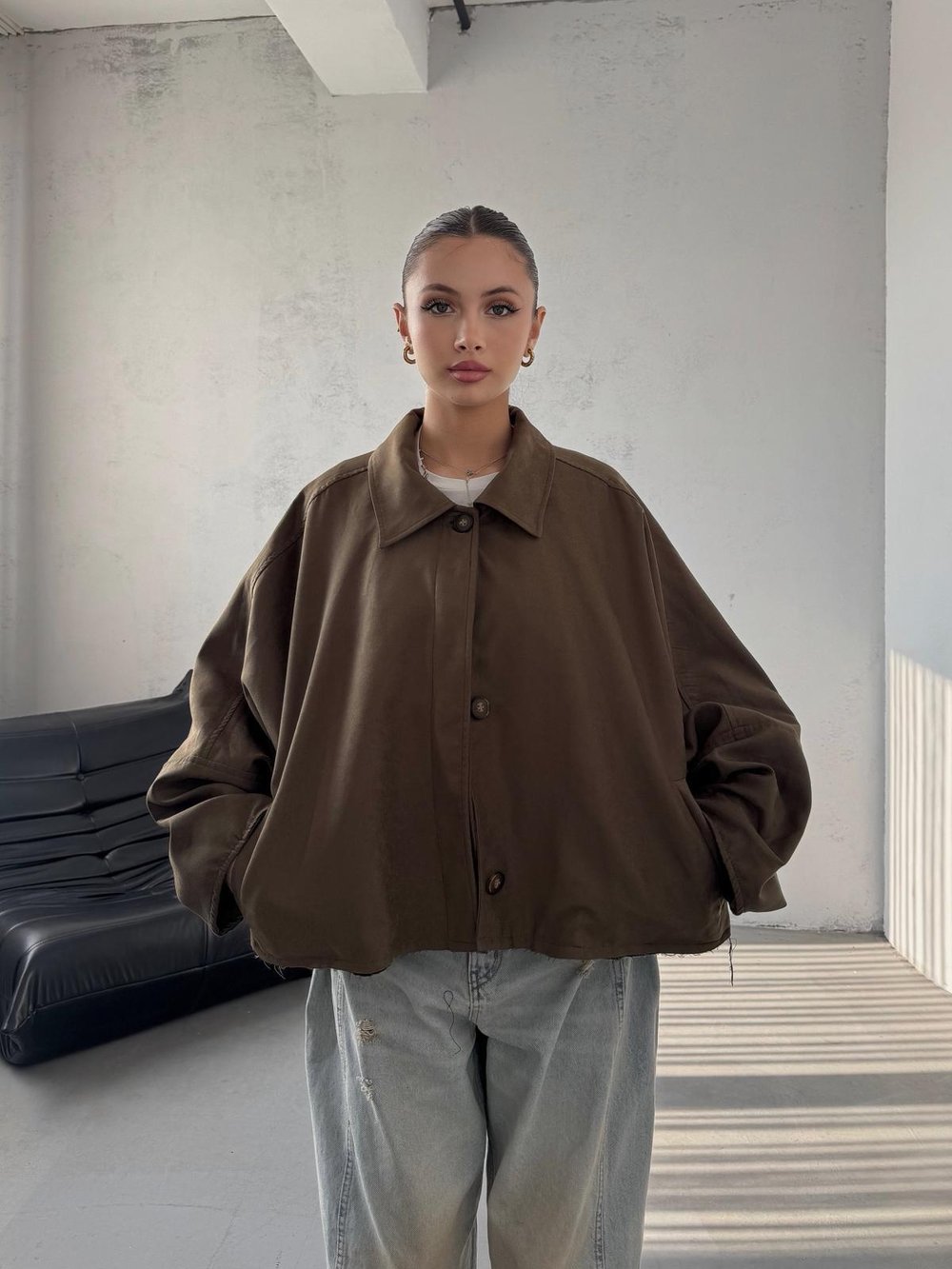 Cozelle Olive Oversize Süet Ceket