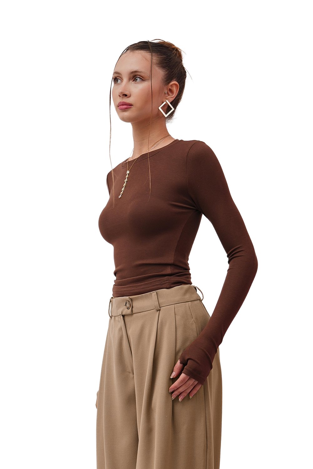 Fable Kahve Parmak Geçmeli Oysh  Basic Bluz