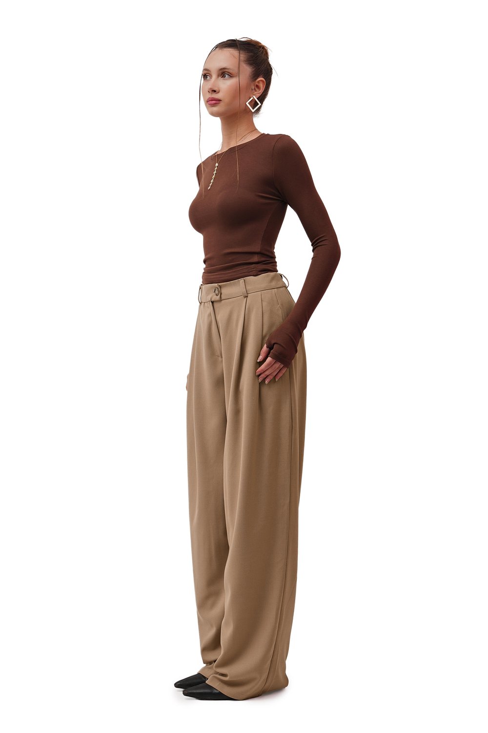 Fable Kahve Parmak Geçmeli Oysh  Basic Bluz