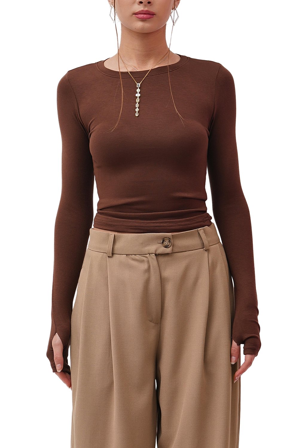 Fable Kahve Parmak Geçmeli Oysh  Basic Bluz