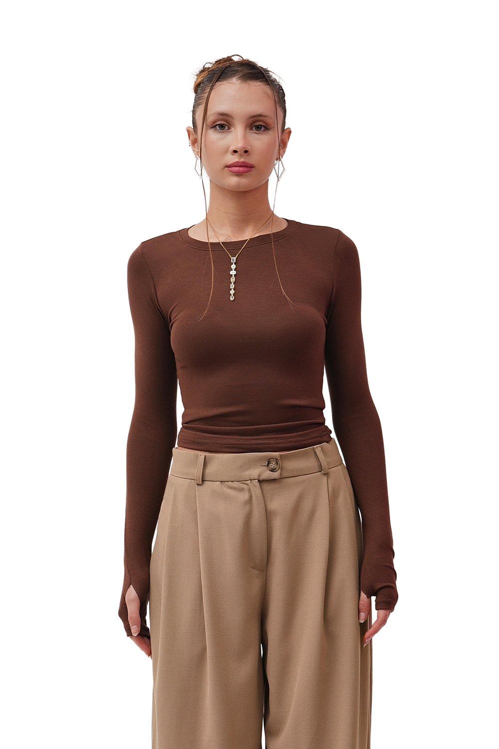 Fable Kahve Parmak Geçmeli Oysh  Basic Bluz