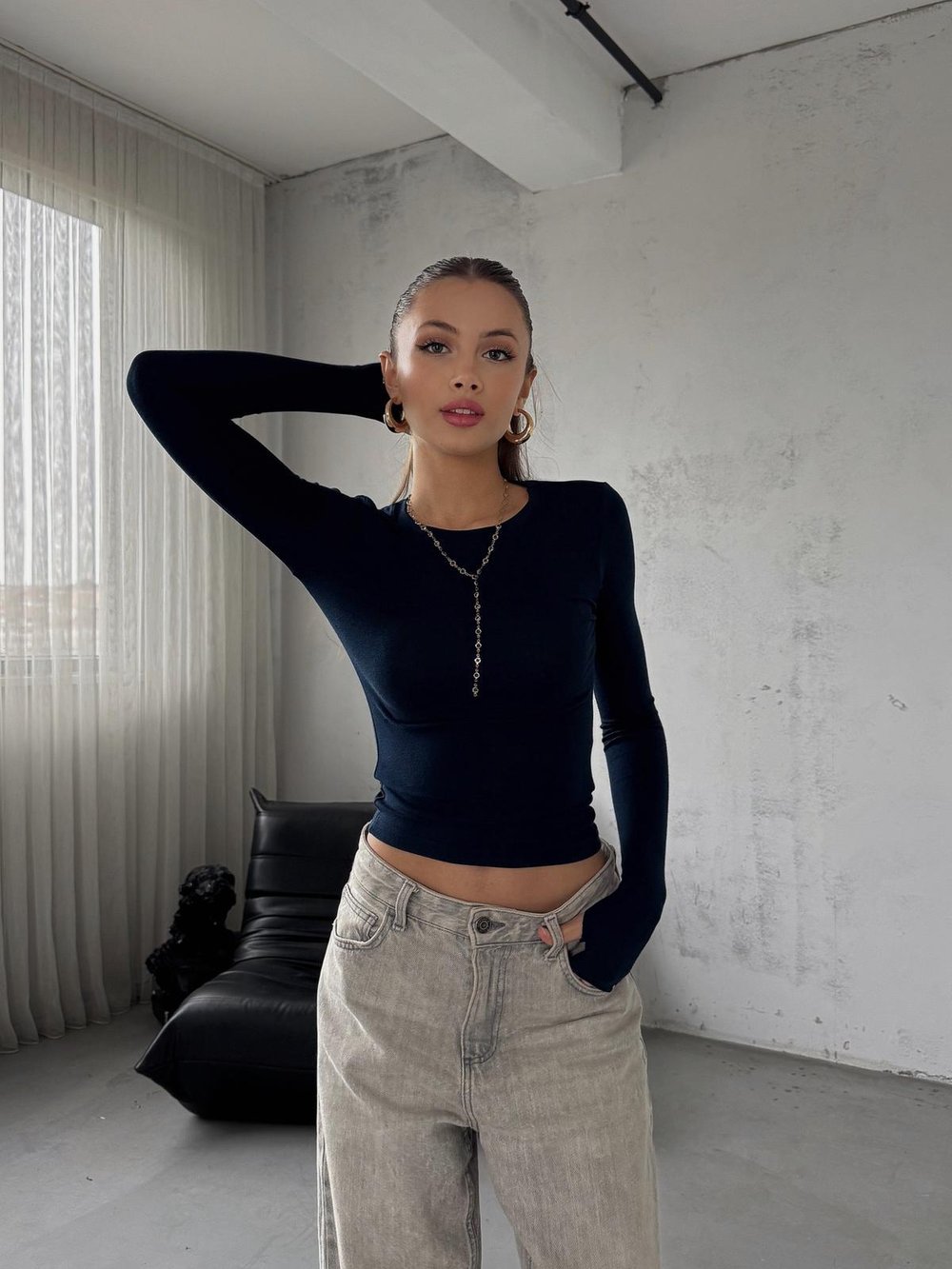 Fable Lacivert Parmak Geçmeli Oysh  Basic Bluz