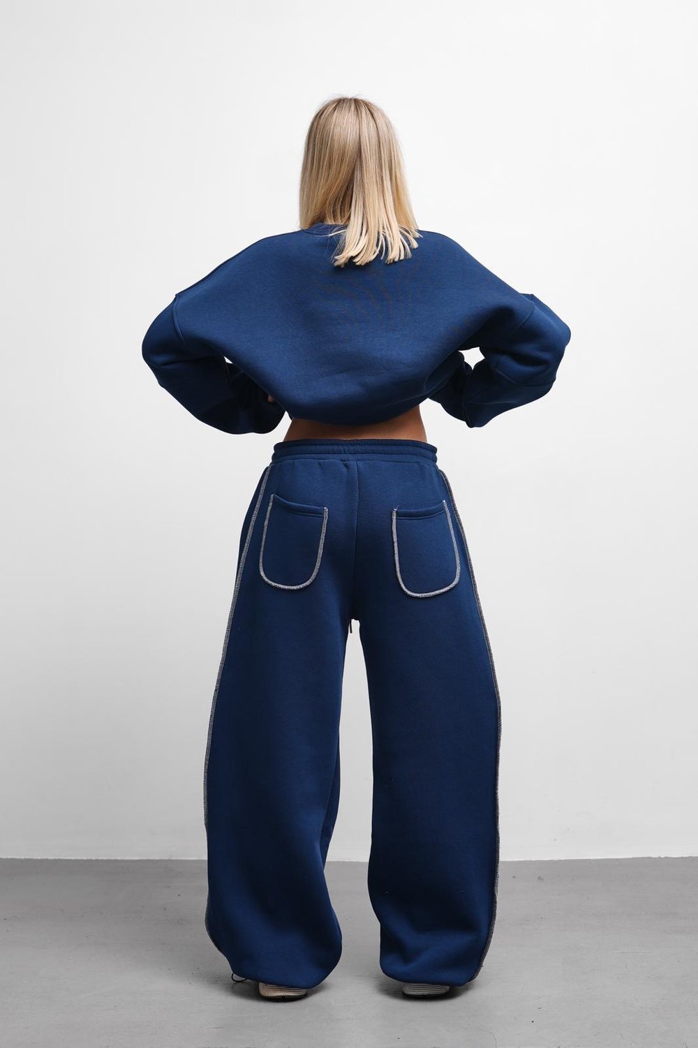 Fredom Bisiklet Yaka Nakış Detaylı Oversize Lacivert Eşofman Takımı