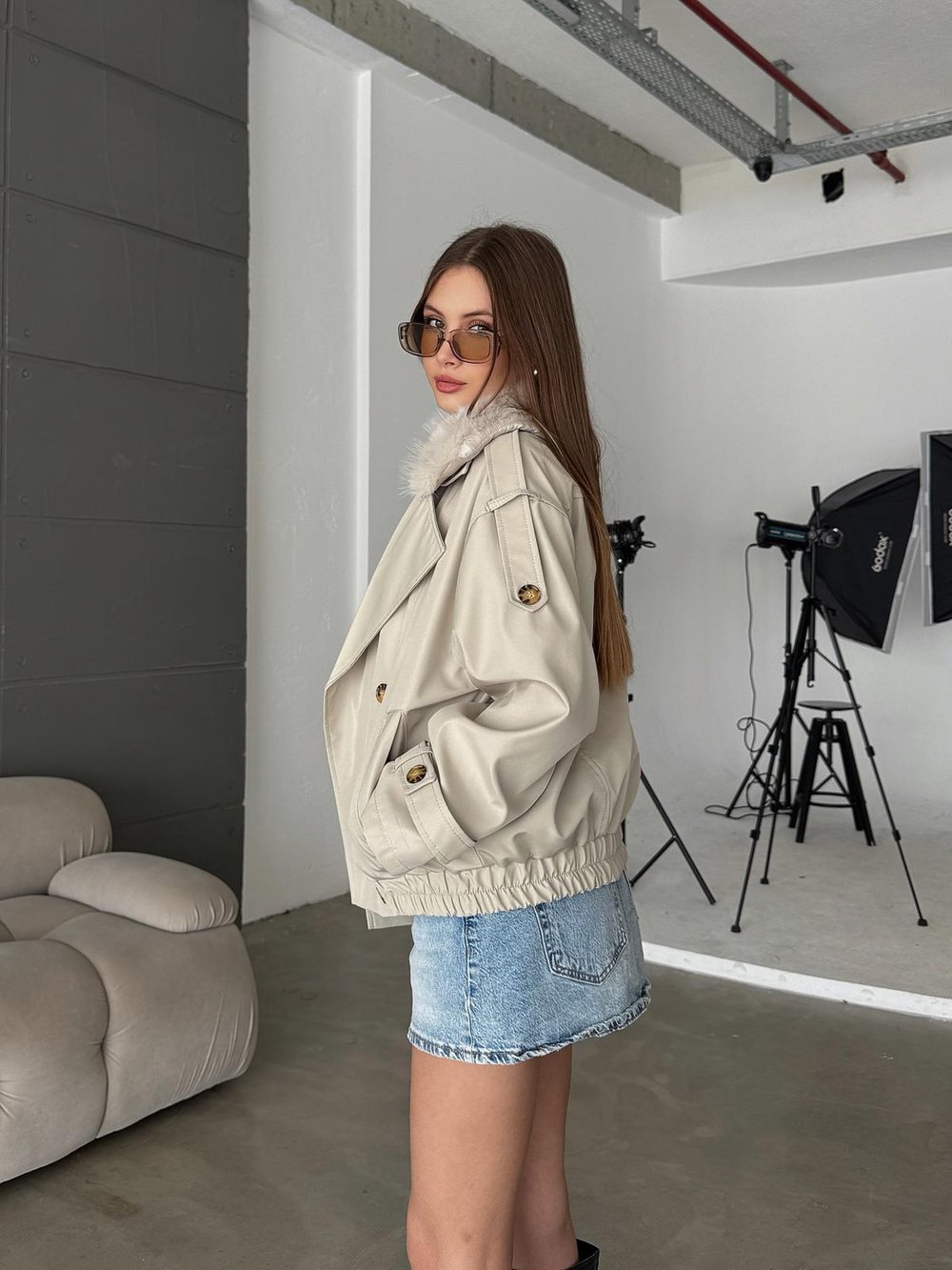 Jeksa Yakası Kürk Detay Kısa Taş Trençkot