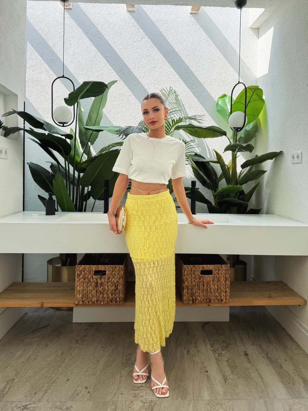 Lesha Sarı Balon Örme Etek