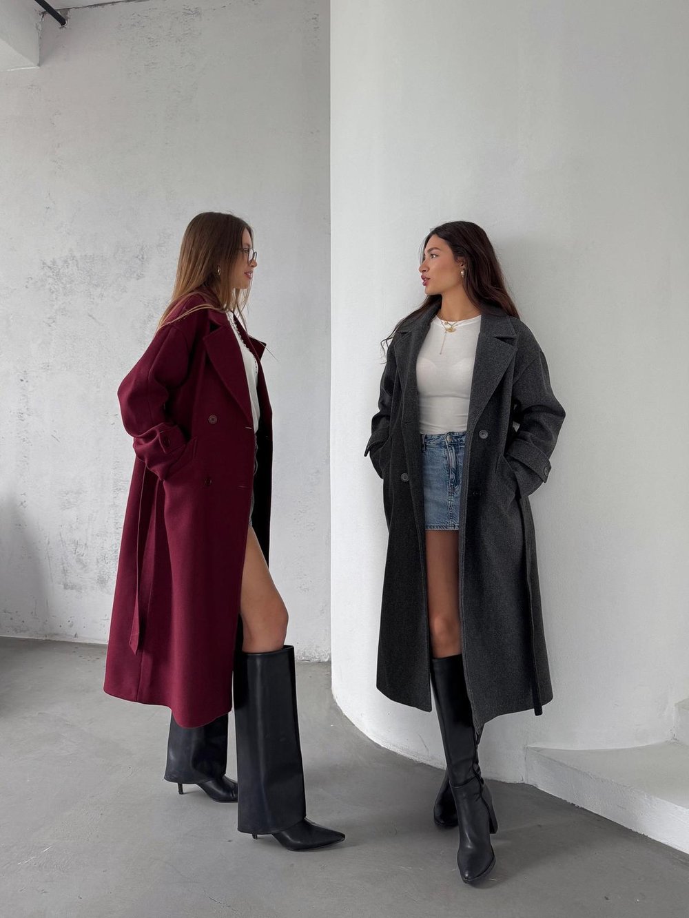 Nimbus Premium Bordo Düşük Omuz Detay Kaşe  Uzun Kaban