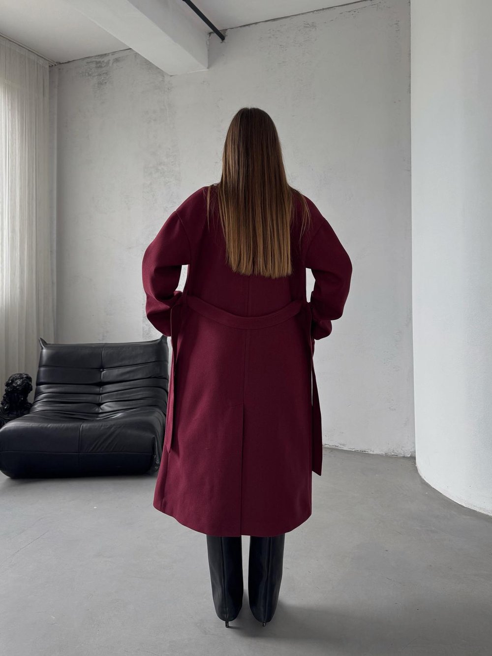 Nimbus Premium Bordo Düşük Omuz Detay Kaşe  Uzun Kaban