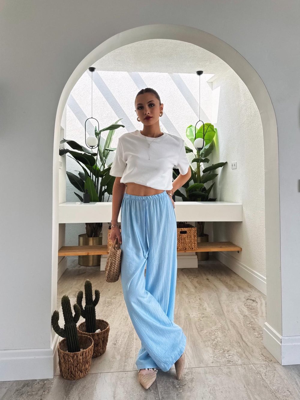 Satori Belden Bağcıklı Mavi Çilek Kumaş Pantolon 